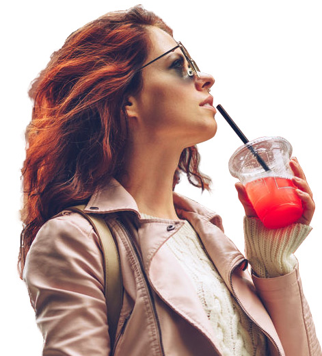 Lady drinking a smoothie